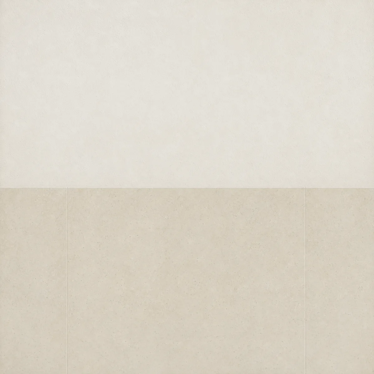 Texture della parete: bianco crema sopra, zoccolatura beige sotto