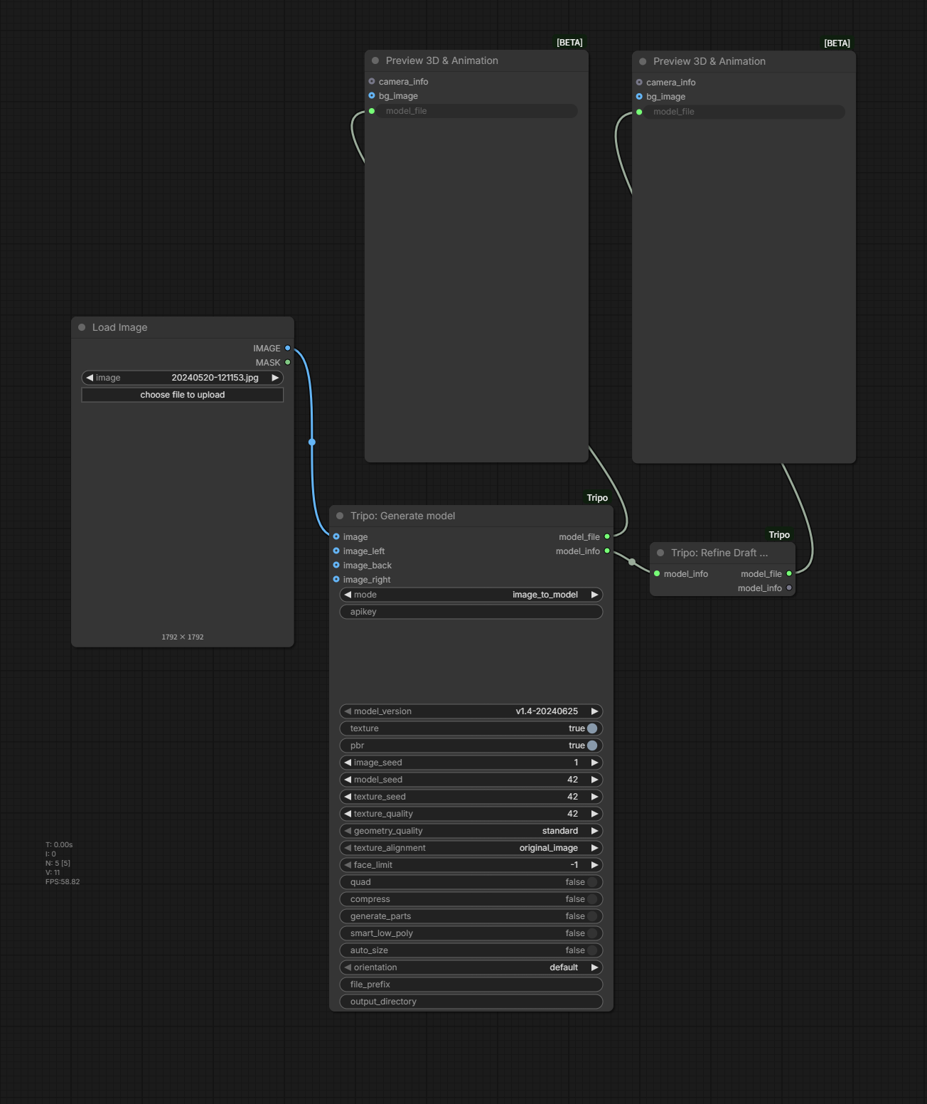 ComfyUI-Refine-Workflow mit Generate model, Refine Draft model und Preview 3D