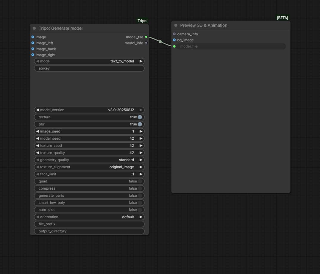 ComfyUI-Text-zu-Mesh-Workflow mit Tripo Generate model und Preview 3D